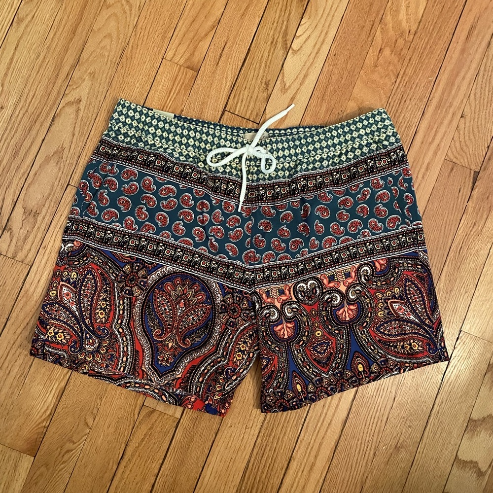 J Crew Paisley Swim Trunks Large 6” inseam